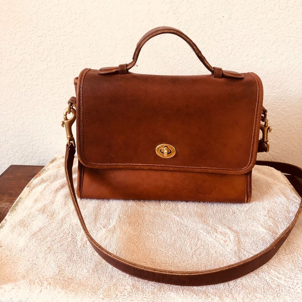Vintage Coach Court Bag 9870 British Tan Leather Crossbody Satchel USA Made Flap